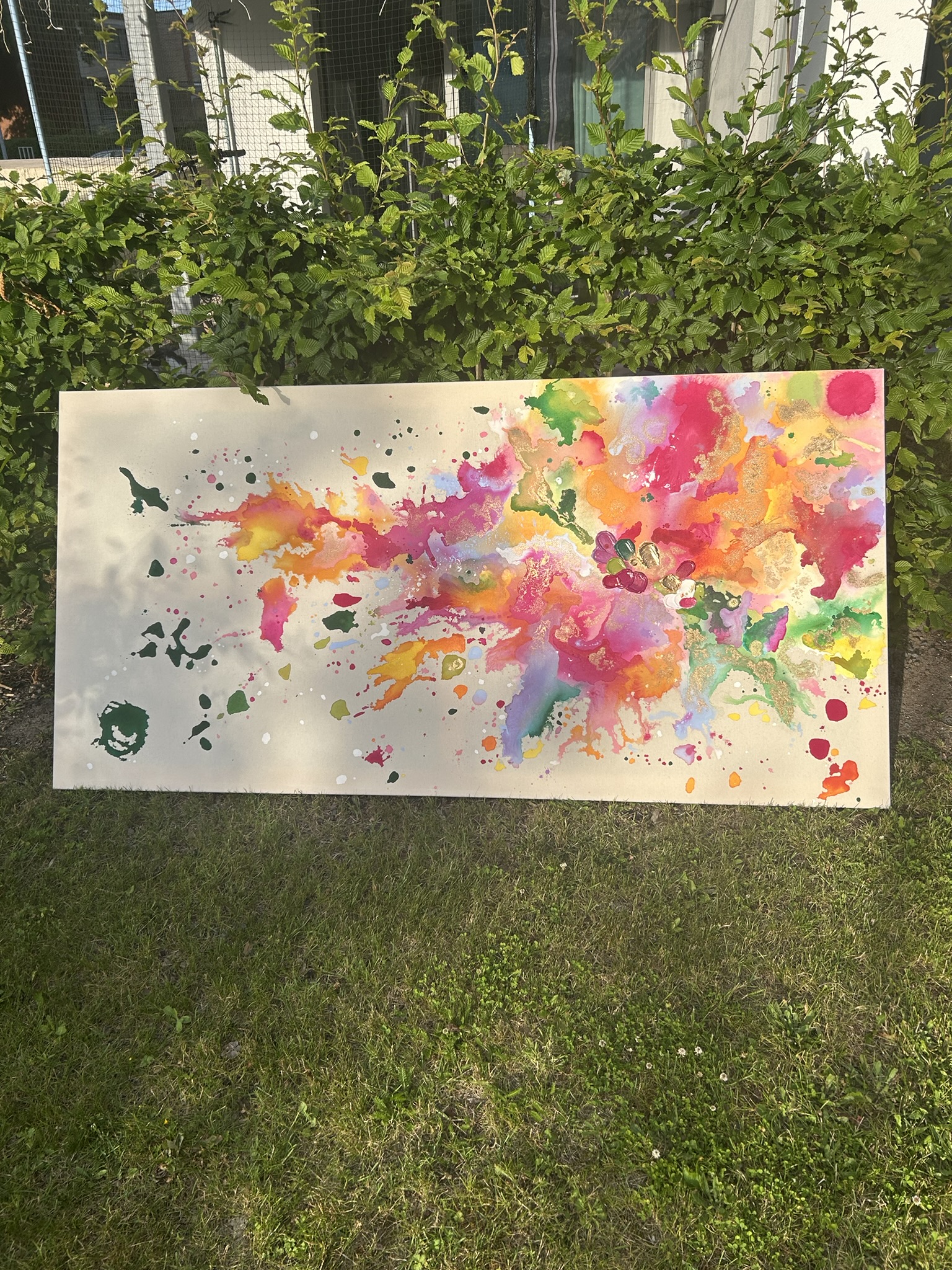 Ich lieb Leben viel zu sehr, 2025, Acryl und Gold auf roher Baumwollleinwand, Ansicht 8